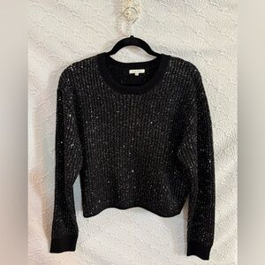 Z Supply Black Sparkle Ribbed Crew Sweater